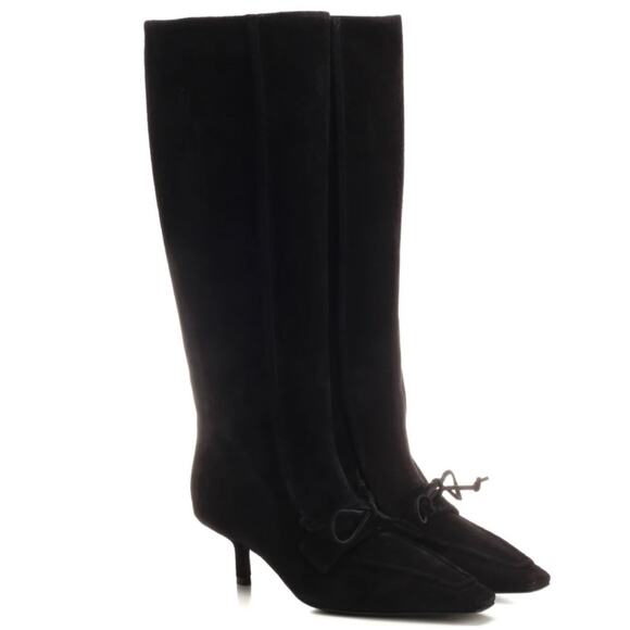New Burberry Sovereign Black Suede Bow Knee High Pointed Boots EU 39 US 9 $1290 - Picture 1 of 5